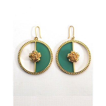 Suhani Pittie Gold Plated Round Earring With 3Drose And Half Basil Green Acrylic On One Side