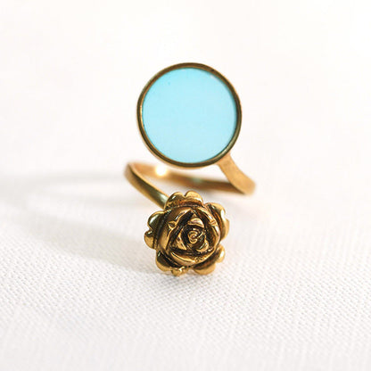 Suhani Pittie Gold Plated Round Blue Acrlic And 3Drose Ring