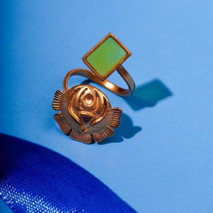 Suhani Pittie Gold Plated Openable Roase And Rectangle Yellow Acrylic Ring