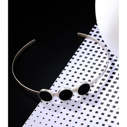 Suhani Pittie Silver Toned Open Choker Necklace with Black Perspex Discs