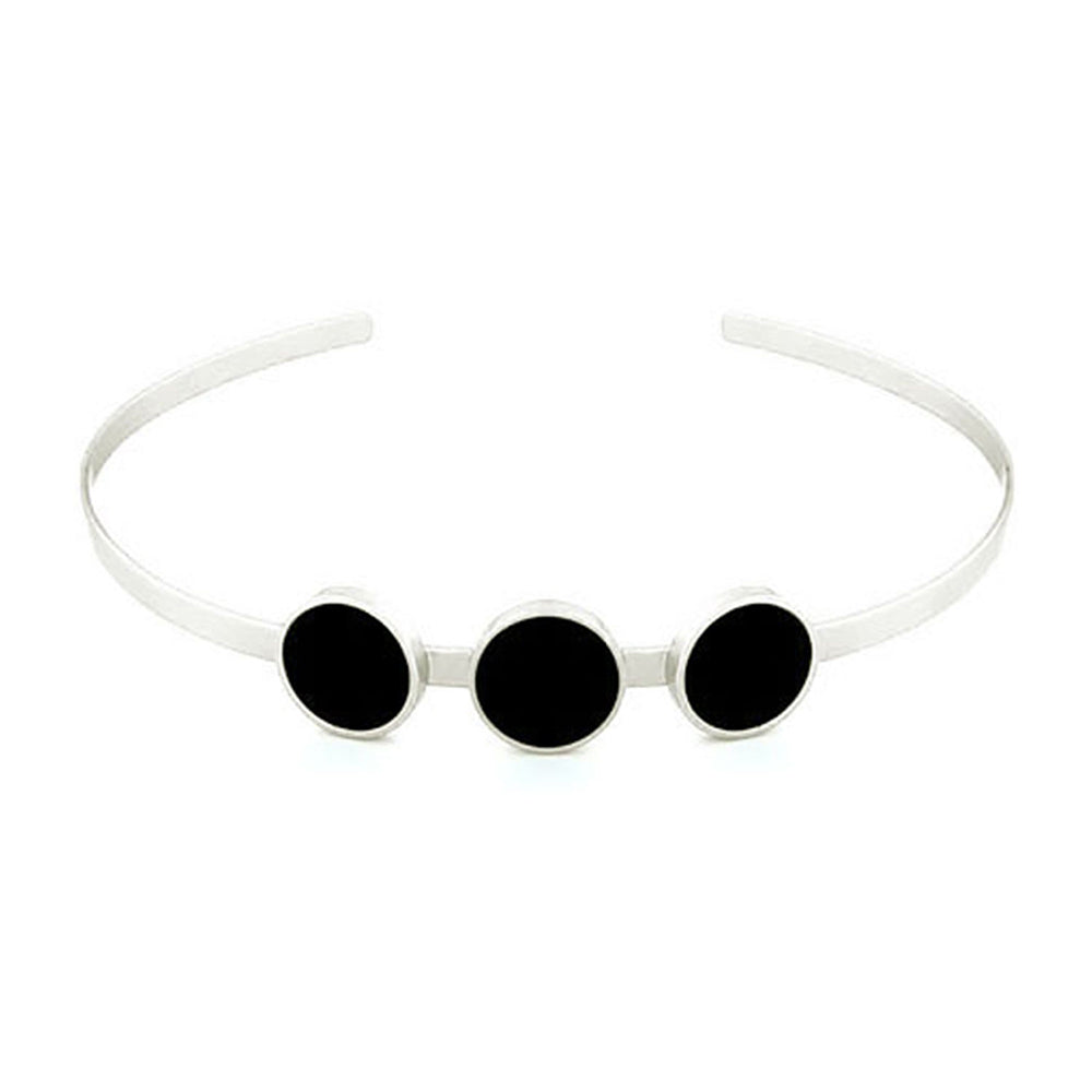 Suhani Pittie Silver Toned Open Choker Necklace with Black Perspex Discs