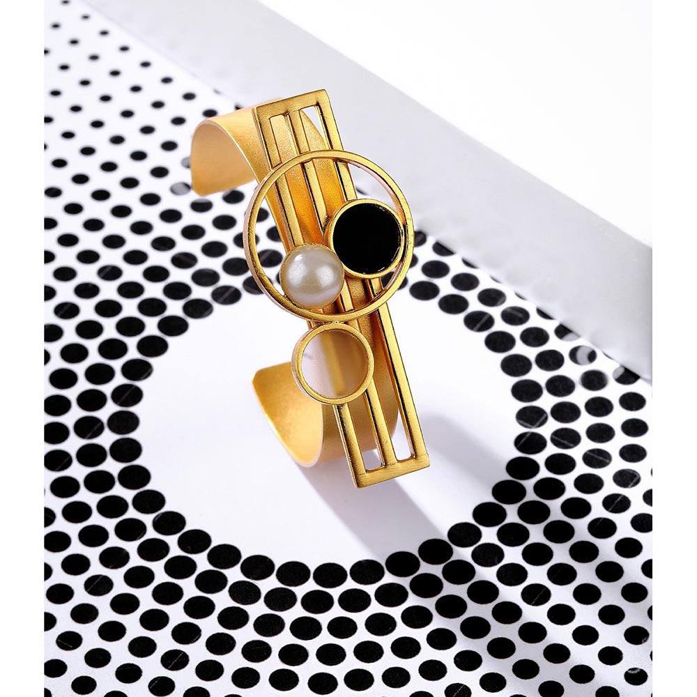 Suhani Pittie Gold Toned Geometric Open Pearl Cuff with Black Perspex and White Acrylic