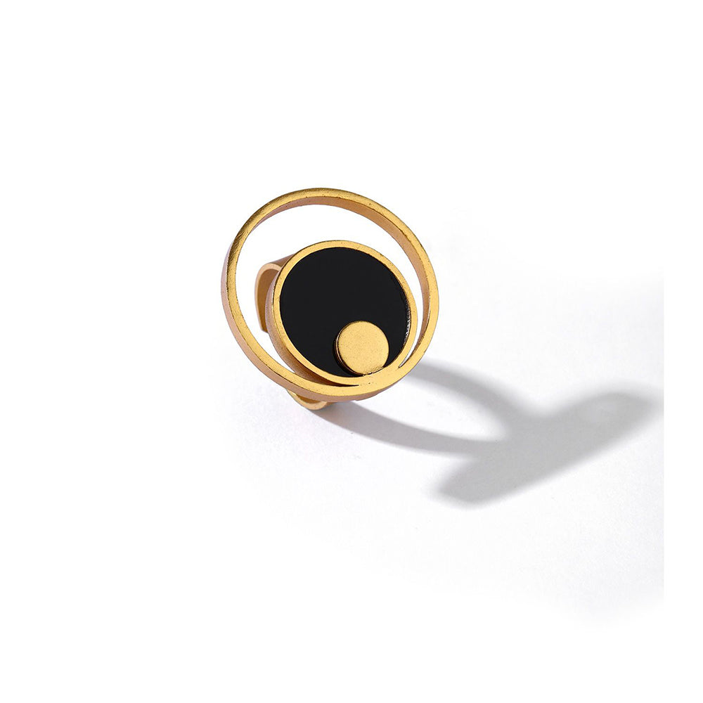 Suhani Pittie Gold Toned Double Circle Finger Ring with Black Perspex Detail