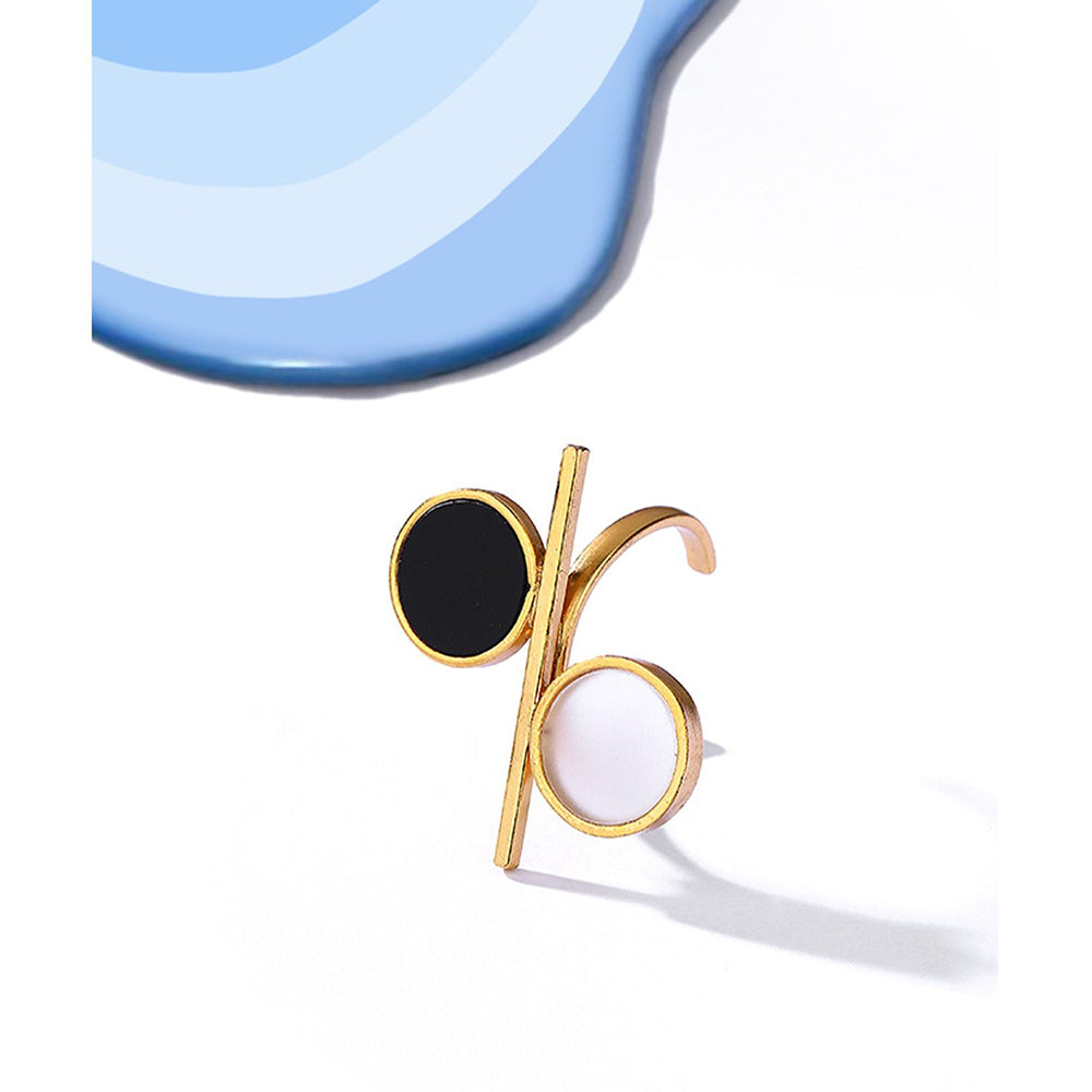 Suhani Pittie Gold Toned Bar Finger Ring with Black Perspex and White Acrylic