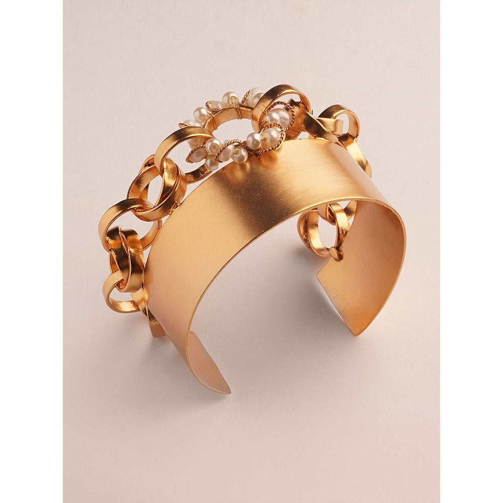 Suhani Pittie Neutron Loop and Pearl Halo 22k Gold Plated Cuff
