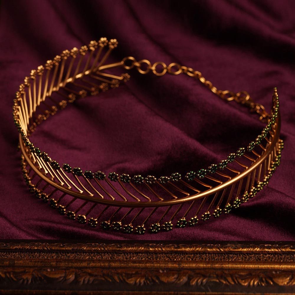 Suhani Pittie The Siren Lair Herringbone 22k Gold Plated Green Choker