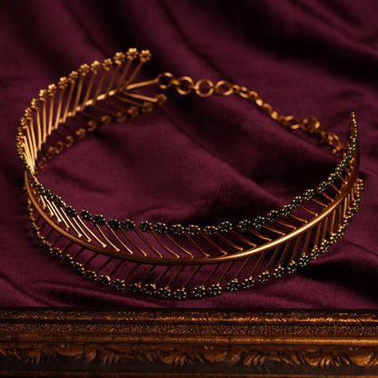 Suhani Pittie The Siren Lair Herringbone 22k Gold Plated Green Choker