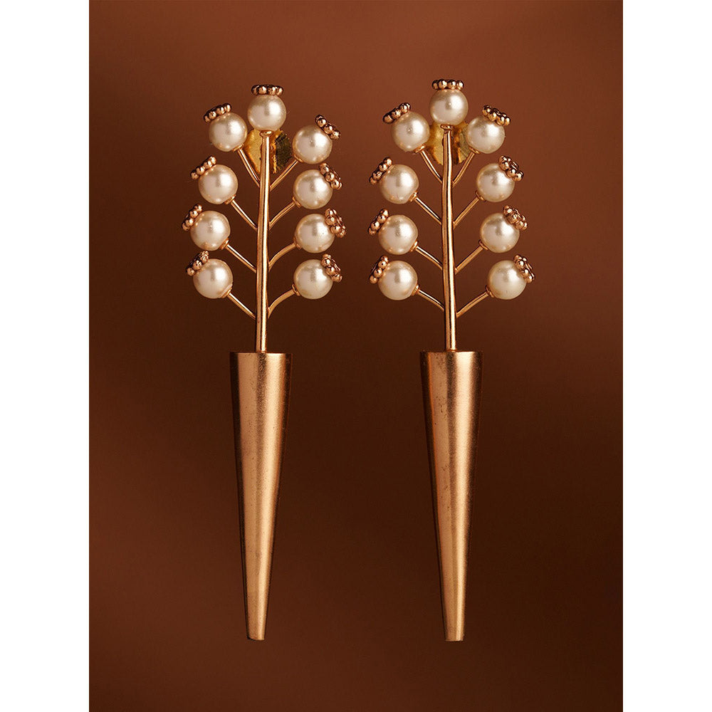 Suhani Pittie Cosmic Sabre 22k Gold Plated Pearl Spike Drop Earrings