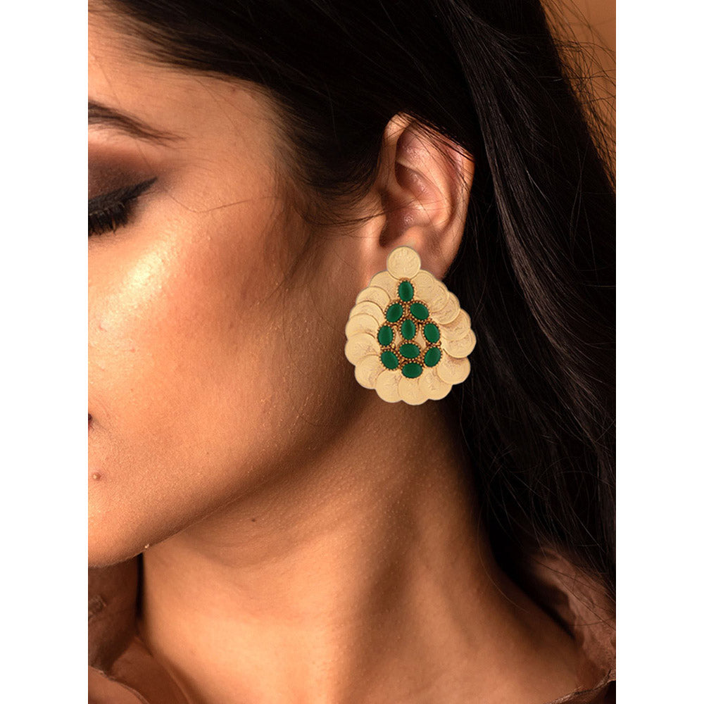 Suhani Pittie Gold teardrop earrings with green crystals