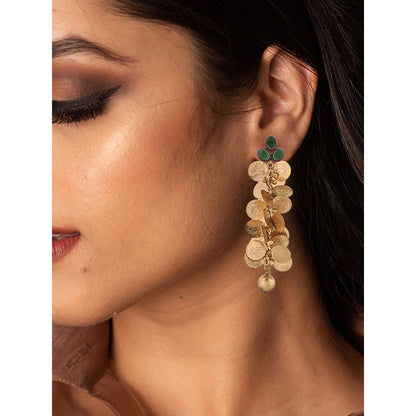 Suhani Pittie Gold coin cluster Dangler earrings with green crystals