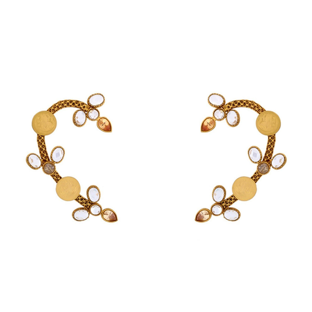 Suhani Pittie Gold coin motif and crystal ear cuff White