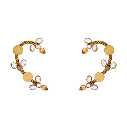 Suhani Pittie Gold coin motif and crystal ear cuff White