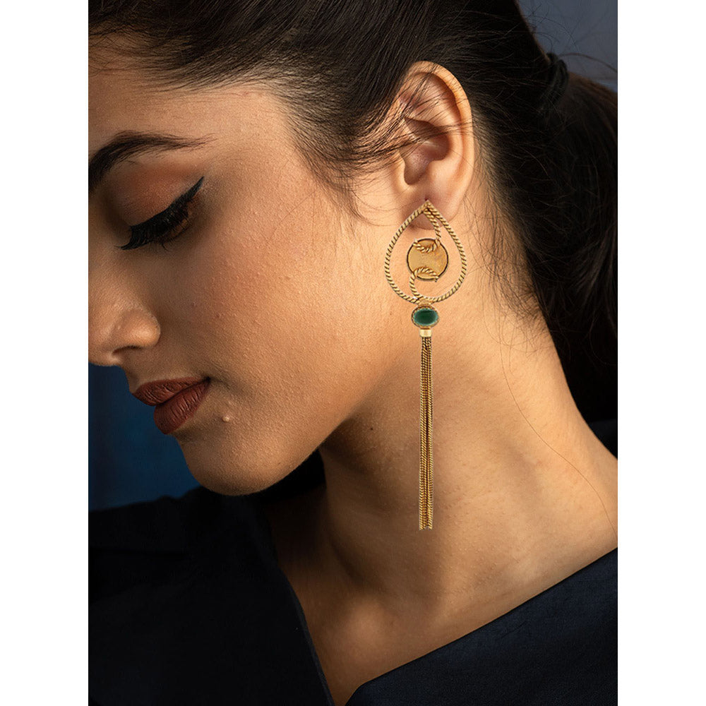 Suhani Pittie Gold Shield coin motif Drop earrings with tassles