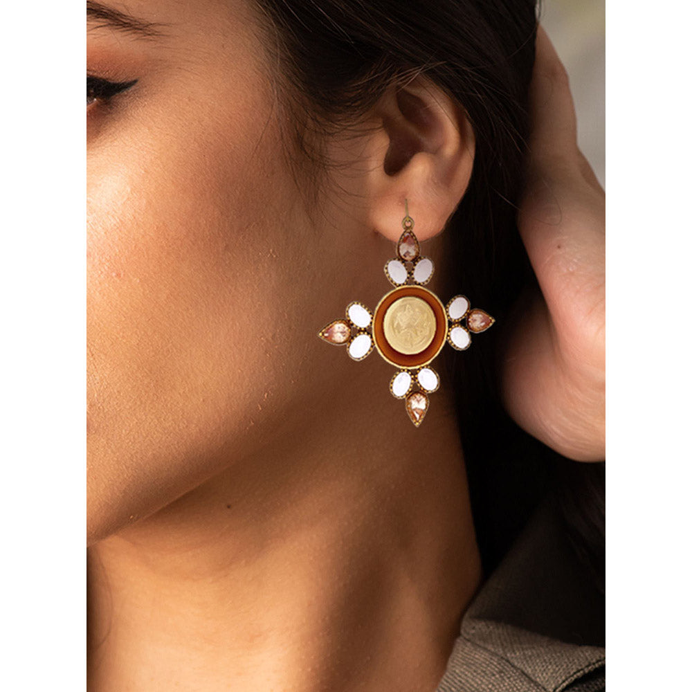 Suhani Pittie Gold coin motif and crystal dangling earrings