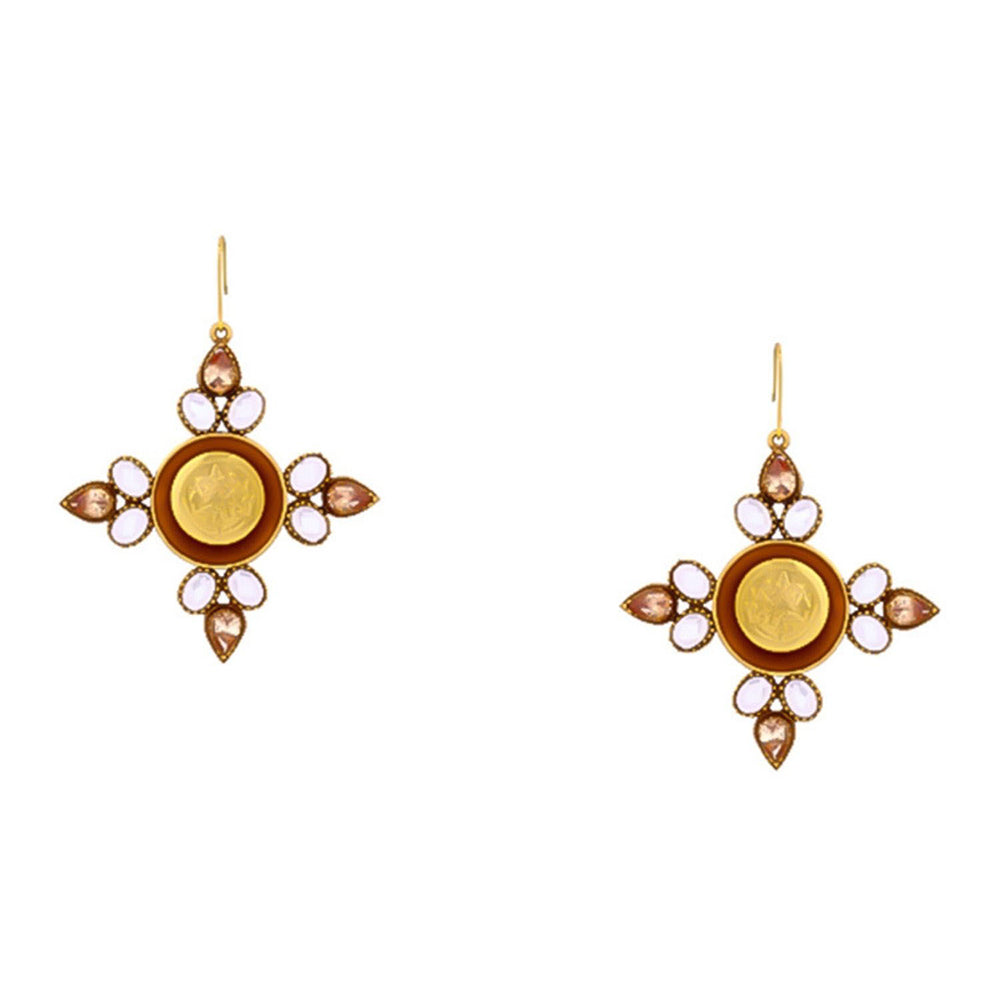 Suhani Pittie Gold coin motif and crystal dangling earrings