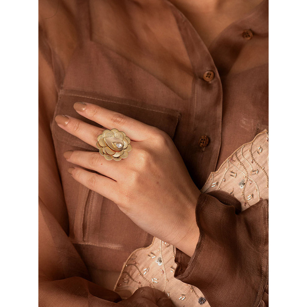 Suhani Pittie Gold coin cluster peacock ring with crystal