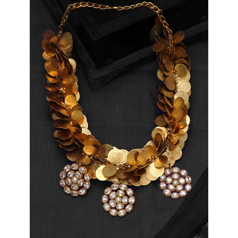 Suhani Pittie Gold coin twist neckpiece with floral crystal pendants