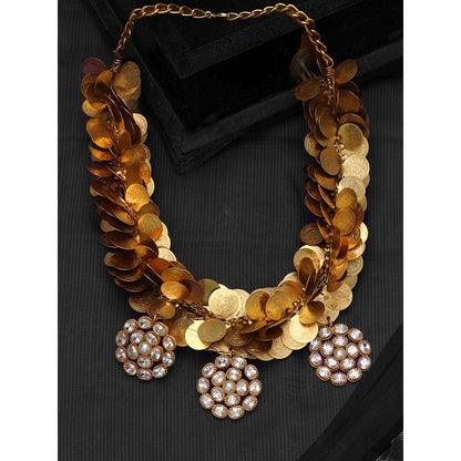 Suhani Pittie Gold coin twist neckpiece with floral crystal pendants