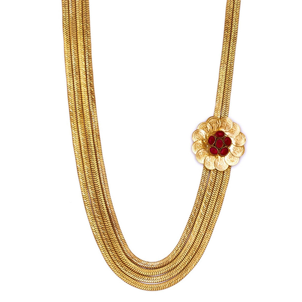 Suhani Pittie Gold coin neckpiece with two and four line chain and crystals