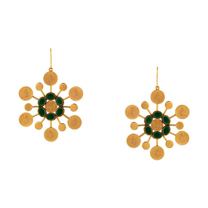 Suhani Pittie Gold Kasu earrings with green crystals
