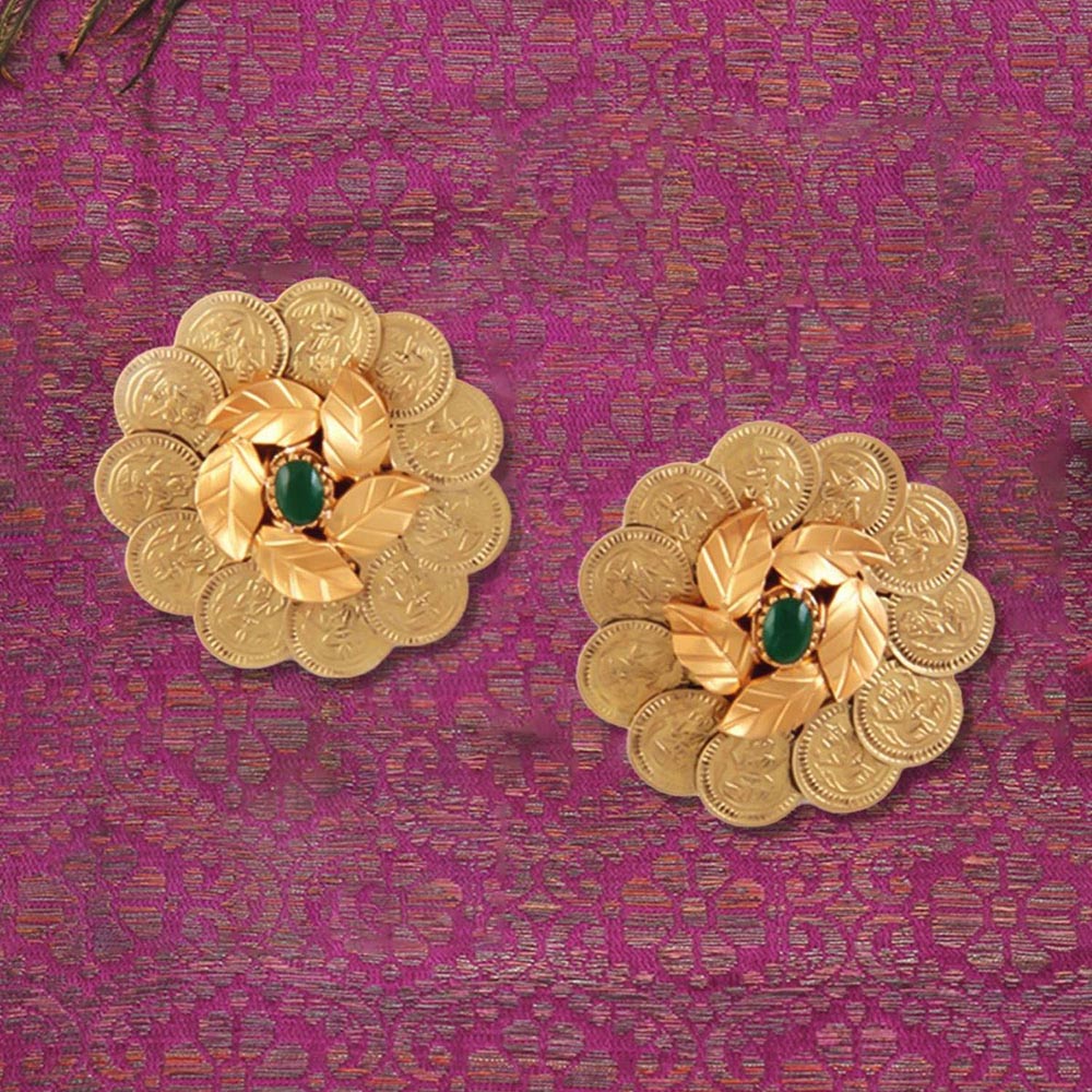 Suhani Pittie Gold Kasu Foliage earrings with green crystals