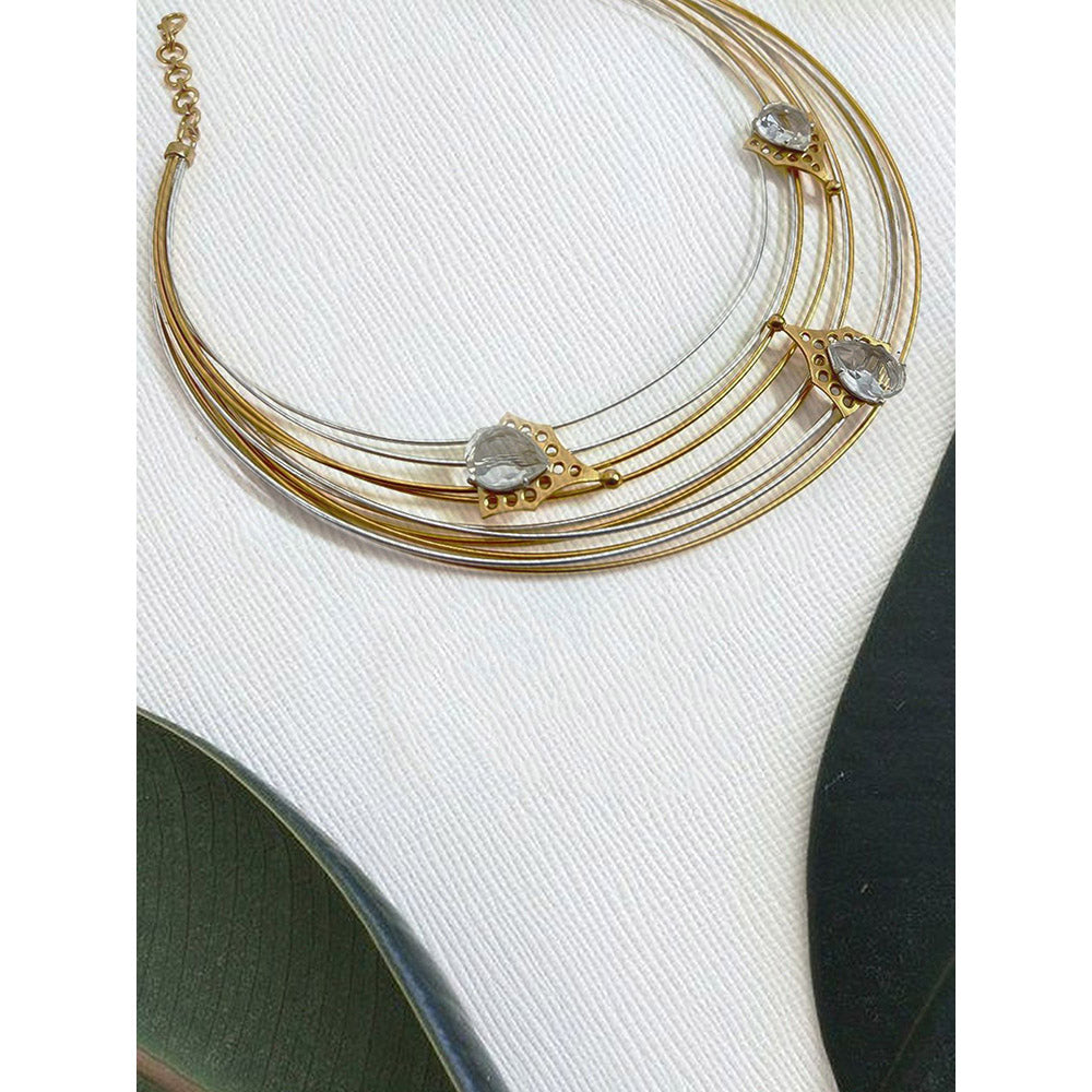 Suhani Pittie White Cyber Crystal 22K Gold Plated Choker Neckpiece