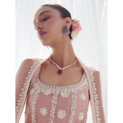 SUHINO Pink Net Anarkali Kurta, Pant & Dupatta (Set of 3)