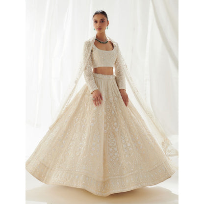 SUHINO White Organza Lehenga Blouse & Dupatta (Set of 3)