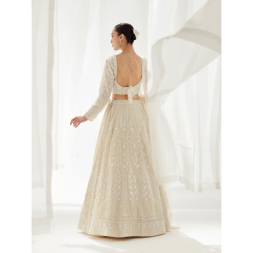 SUHINO White Organza Lehenga Blouse & Dupatta (Set of 3)