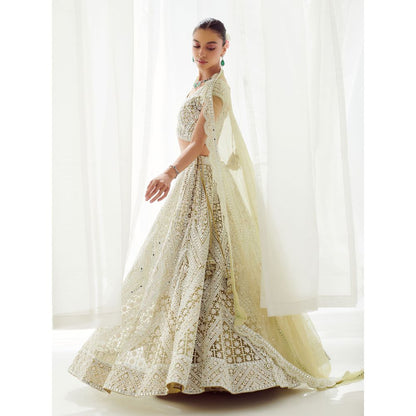 SUHINO Green Net Lehenga Blouse & Dupatta (Set of 3)