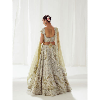 SUHINO Green Net Lehenga Blouse & Dupatta (Set of 3)