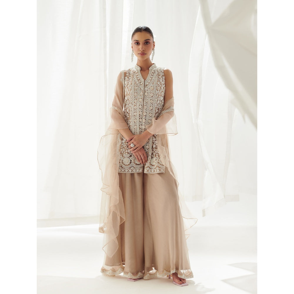 SUHINO Beige Kurta Sharara with Inner & Dupatta (Set of 4)