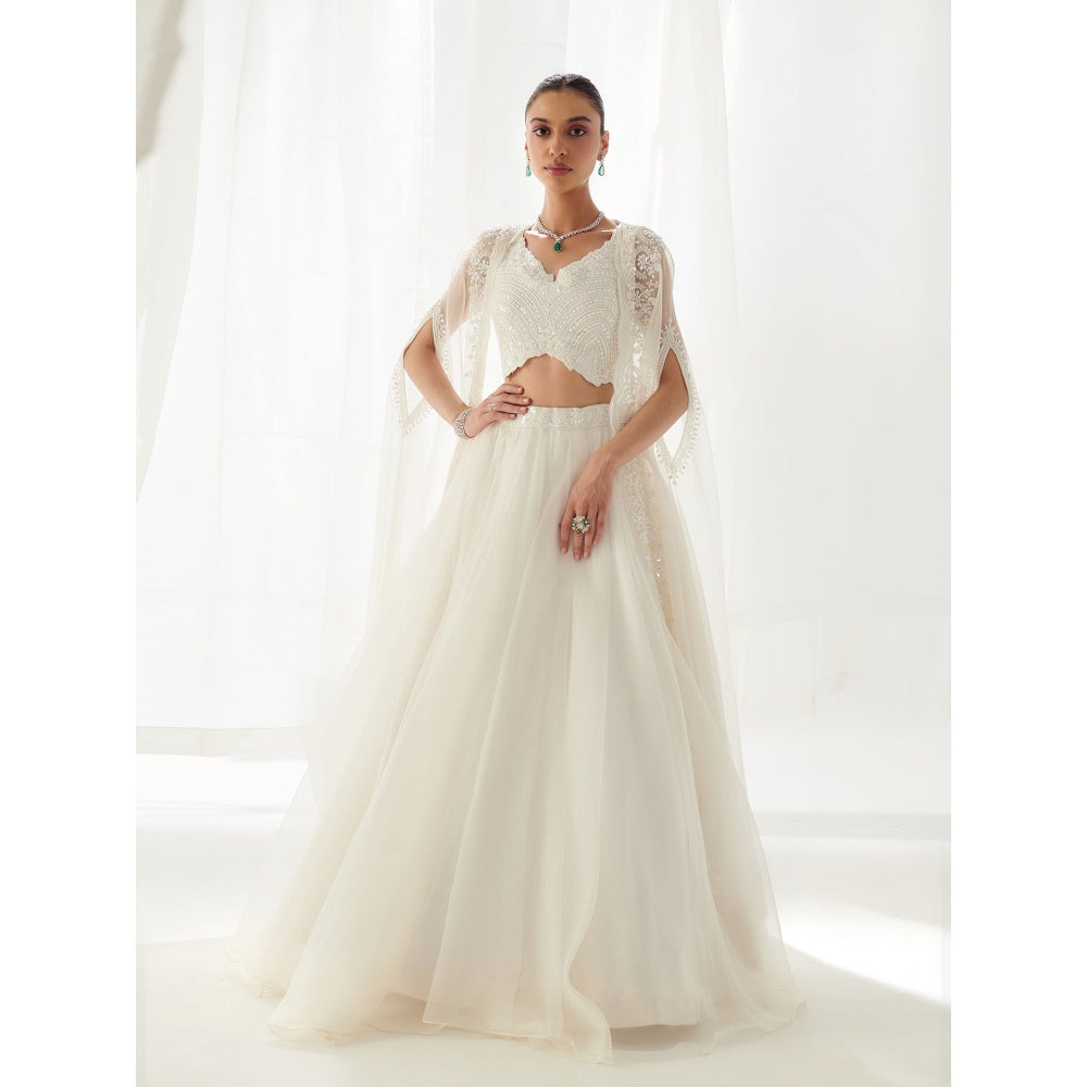 SUHINO White Lehenga Blouse & Cape (Set of 3)
