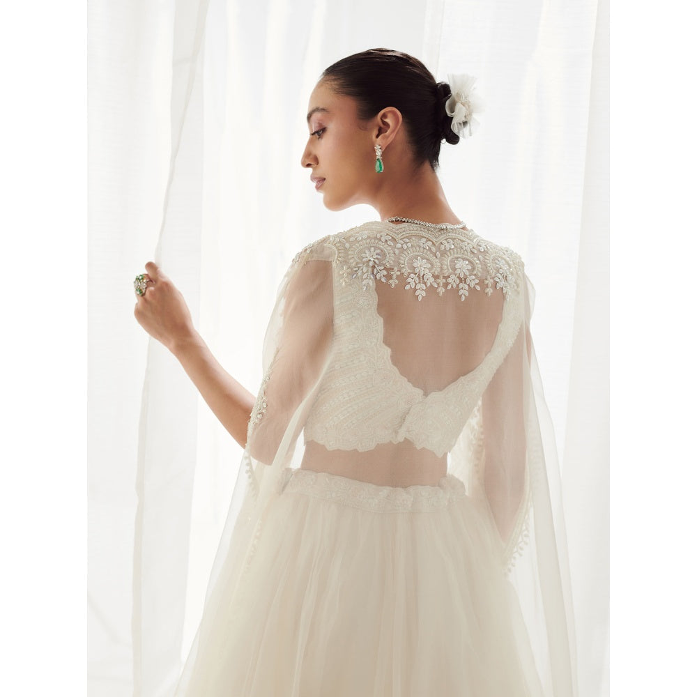 SUHINO White Lehenga Blouse & Cape (Set of 3)