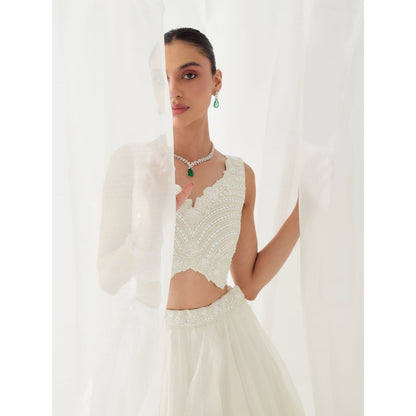 SUHINO White Lehenga Blouse & Cape (Set of 3)