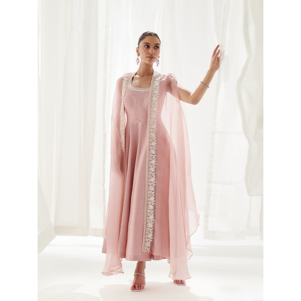 SUHINO Pink Anarkali with Cape (Set of 2)