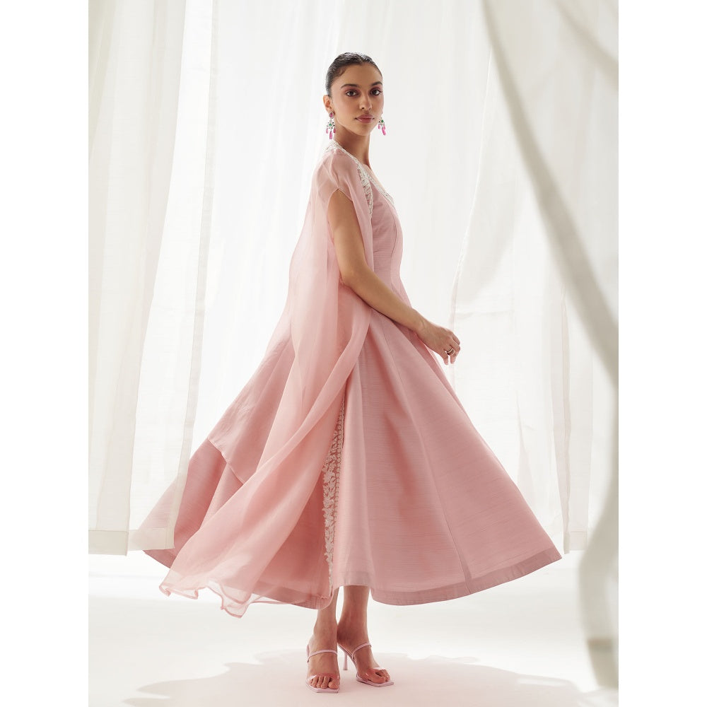 SUHINO Pink Anarkali with Cape (Set of 2)