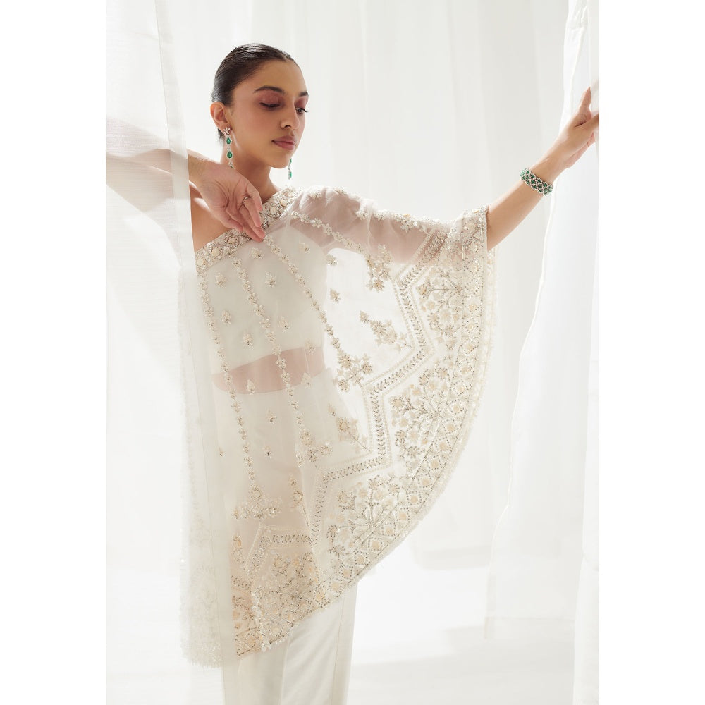 SUHINO Off White One Shoulder Cape And Co-Ord (Set of 3)