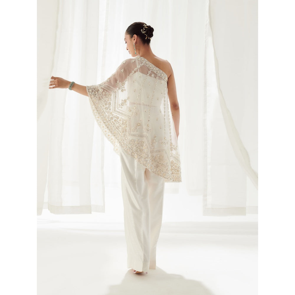 SUHINO Off White One Shoulder Cape And Co-Ord (Set of 3)