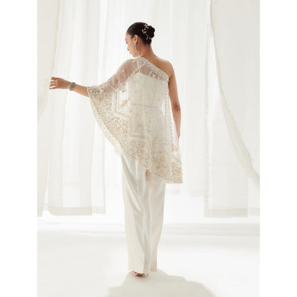 SUHINO Off White One Shoulder Cape And Co-Ord (Set of 3)