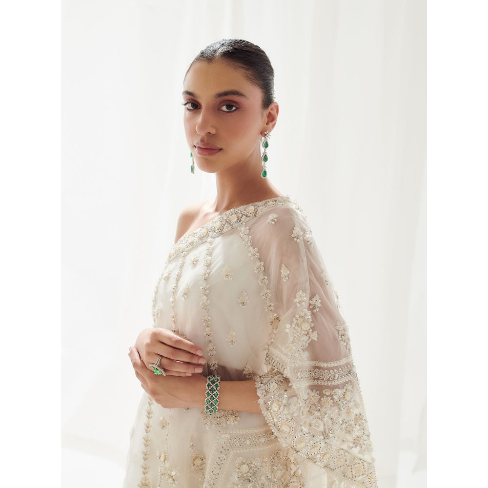 SUHINO Off White One Shoulder Cape And Co-Ord (Set of 3)