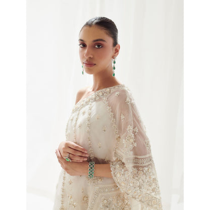 SUHINO Off White One Shoulder Cape And Co-Ord (Set of 3)