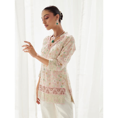 SUHINO Off White Organza Pearl Co-Ord with Inner (Set of 3)