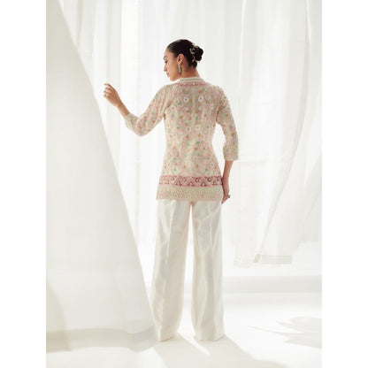 SUHINO Off White Organza Pearl Co-Ord with Inner (Set of 3)