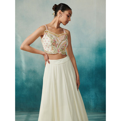 SUHINO Off White Georgette Lehenga Blouse & Cape (Set of 3)