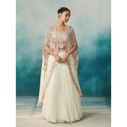 SUHINO Off White Georgette Lehenga Blouse & Cape (Set of 3)