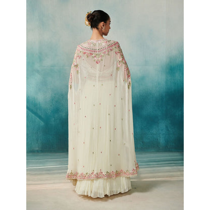 SUHINO Off White Georgette Lehenga Blouse & Cape (Set of 3)