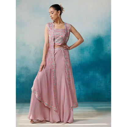 SUHINO Mauve Georgette Sharara Blouse & Cape (Set of 3)