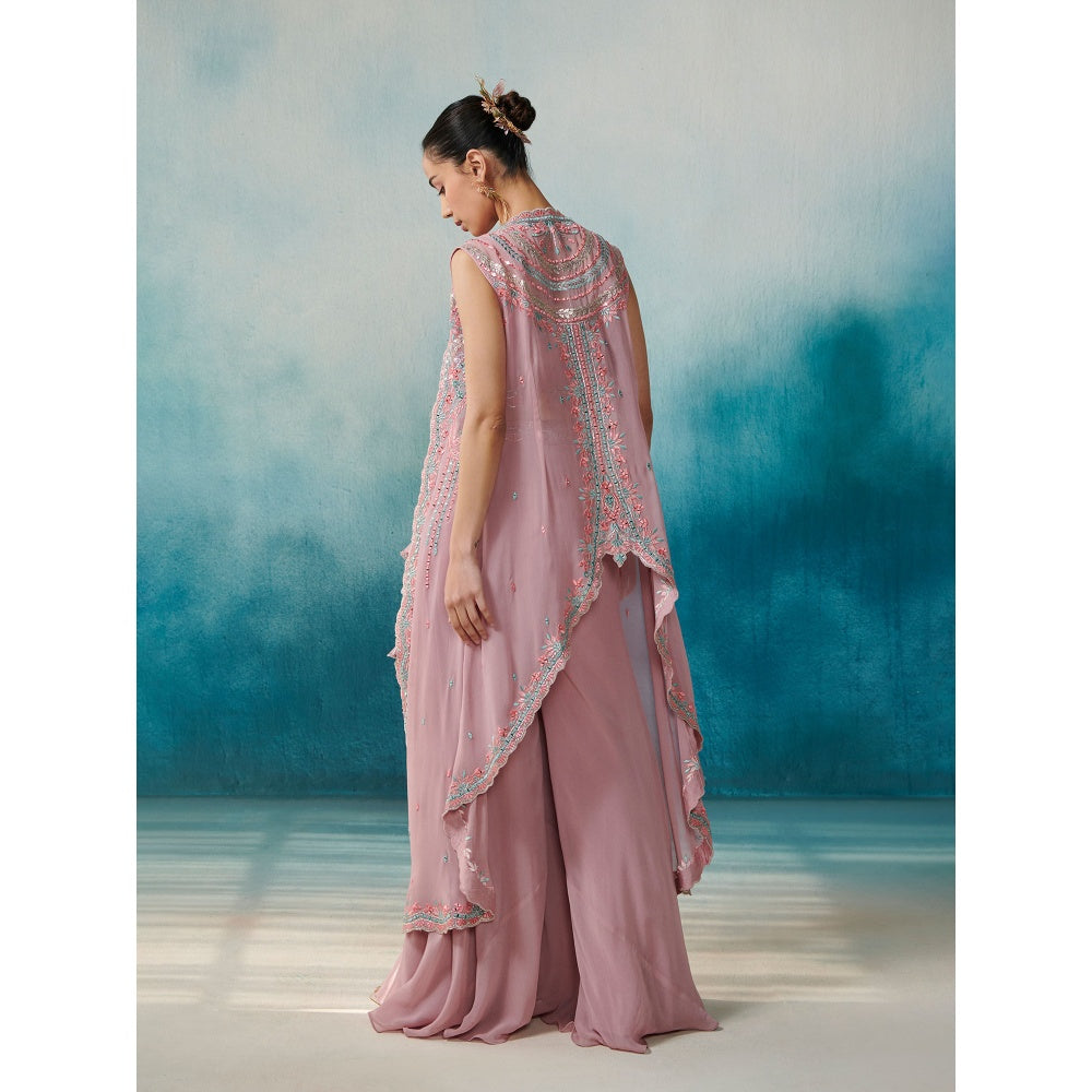 SUHINO Mauve Georgette Sharara Blouse & Cape (Set of 3)