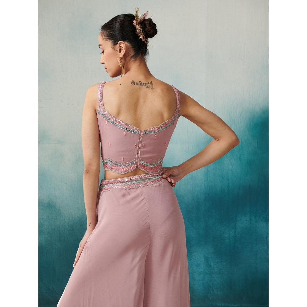 SUHINO Mauve Georgette Sharara Blouse & Cape (Set of 3)